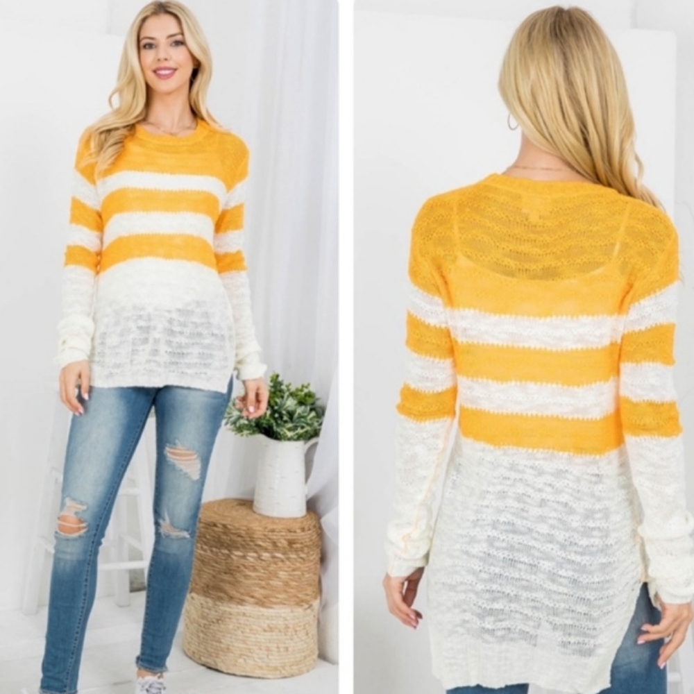 Xfer Ivory & Mustard Stripe Sweater - Picture 3 of 7